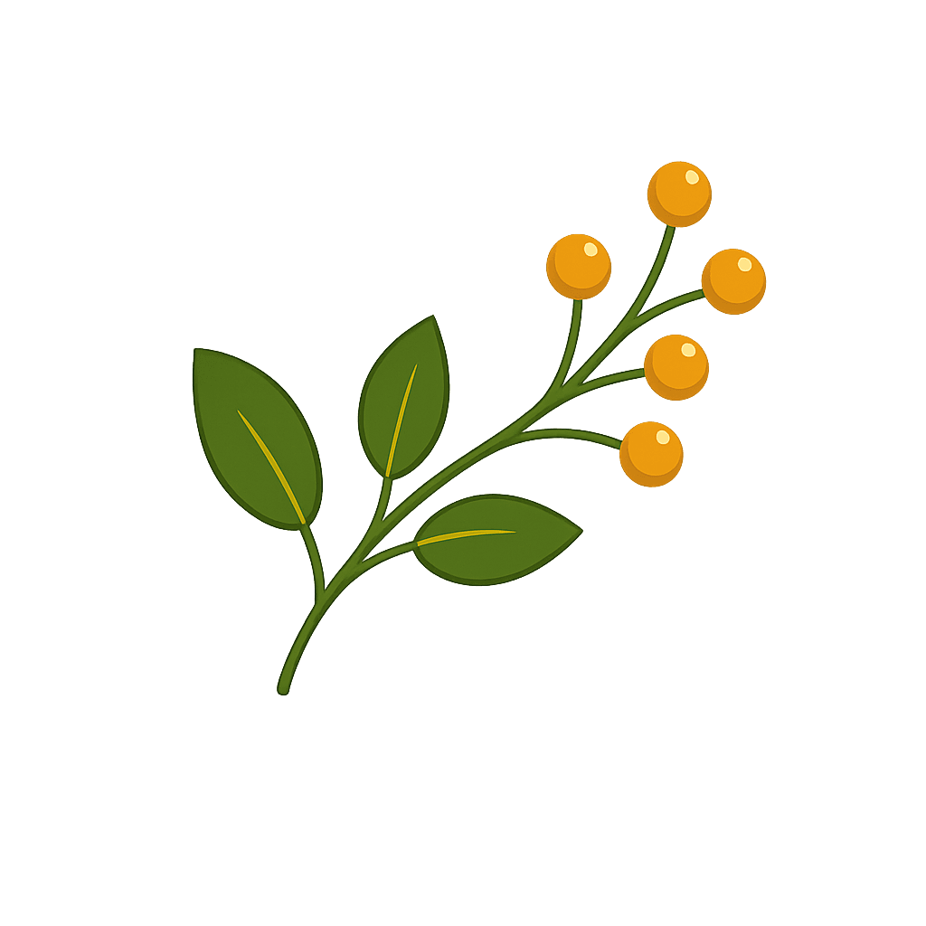 Branch with green leaves and golden berries